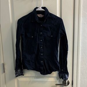 Brooks & Dunn Dark Blue Button-Up Shirt with Embroidered Cuffs